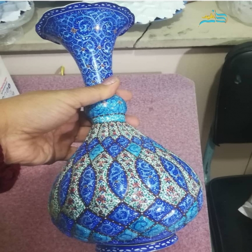 گلدان شلغمی میناکاری با مس لعاب شده، با کیفیت زیر ساختی بسیار عالی و با دوام