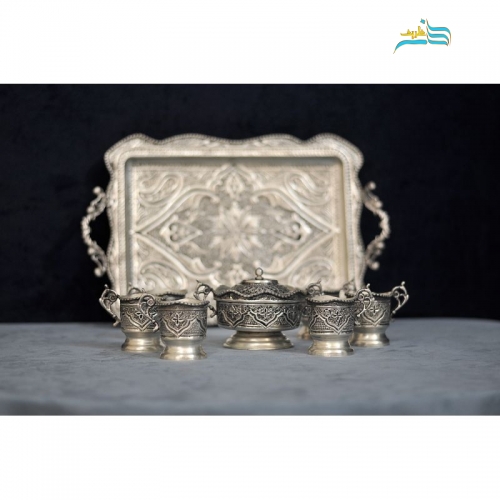 سرویس سماور و چای خوری برنجی با روکش نقره قلمزنی 4 لیتری