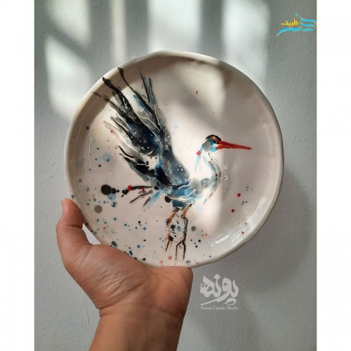 بشقاب سرامیکی طرح لک لک با پخت کوره ای،  رنگ ثابت، کیفیت بسیار بالا و شیک و زیبا