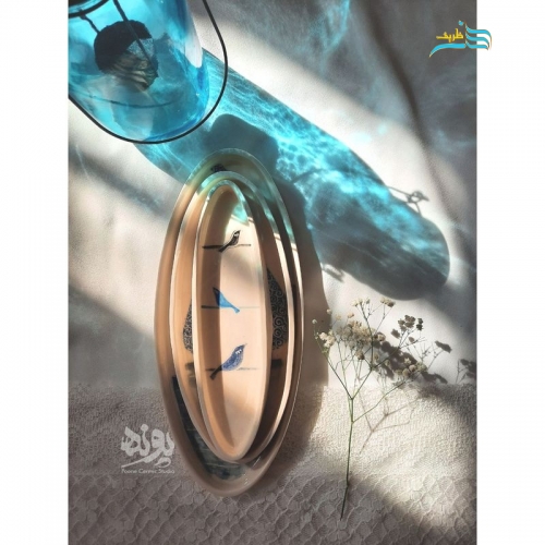 دیس سرو سرامیکی ۳ تایی با تکنیک نقاشی زیر لعابی و اسگرافیتو، بسیار شیک و زیبا