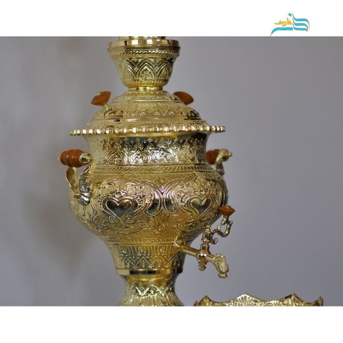 سرویس سماور قلم زنی 5 لیتری اعلاء با جنس برنج و روکش شبه طلا