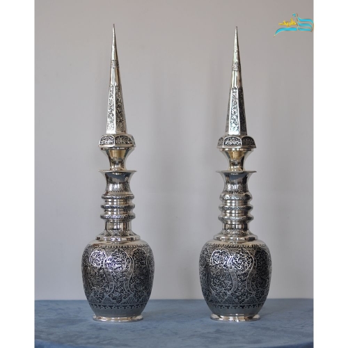 تنگ شاخدار و میوه خوری برنجی روکش نقره - هنرظریف