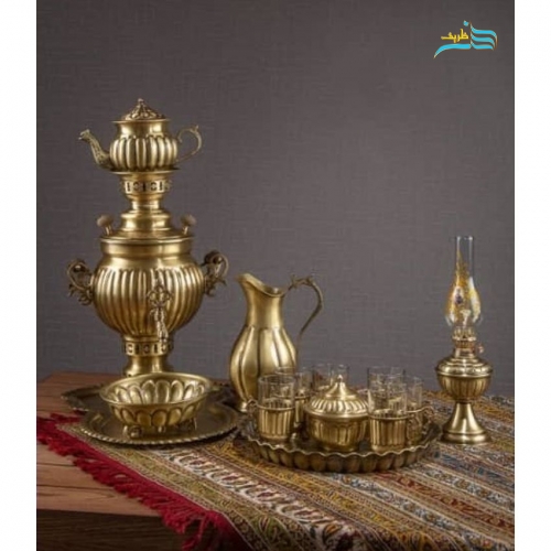 سرویس سماور زغالی 3 لیتری 6 نفره و یک عدد چراغ سنتی کاملا دست ساز با روکش نانو - هنرظریف