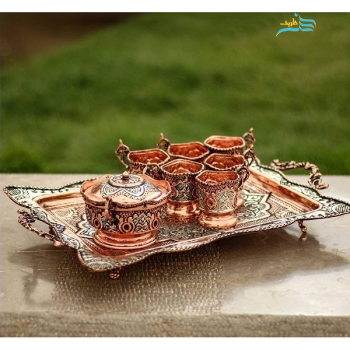 سماور 4 لیتری برنجی قلمزنی ریزه اعلاء با آبکاری مس و نقره، سیاه قلم
