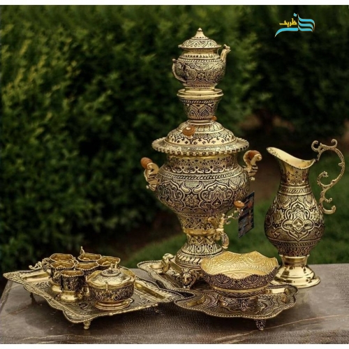 سرویس کامل سماور و چایخوری قلمزنی برنجی - هنرظریف