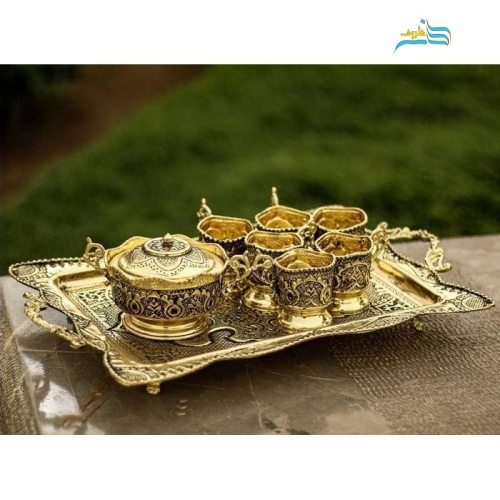 سرویس سماور برنجی و چایخوری  قلم دست اعلاء، سیاه قلم، 4 لیتری