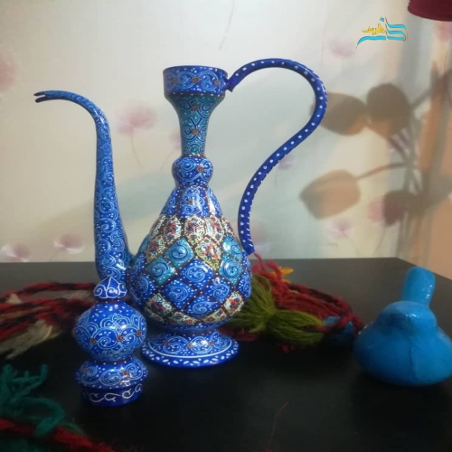 گلاب پاش با بشقاب میناکاری 25 سانتی از جنس مس لعاب شده با بهترین کیفیت و زیر ساخت