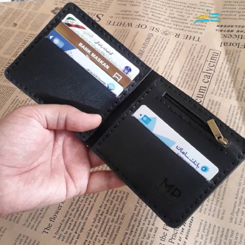 کیف پول جیبی جنس چرم بز مشکی، دارای 4 جای کارت بسیار زیبا و شیک با ضمانت - هنرظریف