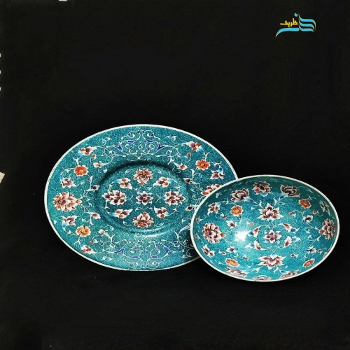کاسه بشقاب میناکاری با نقاشی طراحی سنتی تکنیک پرداز خطی با کیفیت عالی