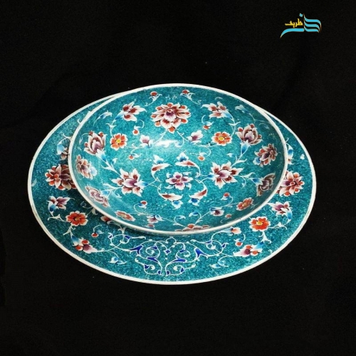 کاسه بشقاب میناکاری با نقاشی طراحی سنتی تکنیک پرداز خطی - هنرظریف