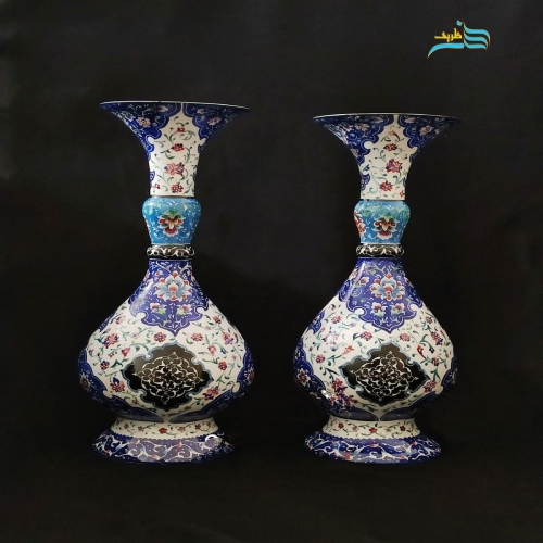 گلدان میناکاری قلم زنی لعاب کاری شده با زیر ساخت سنگین و کیفیت بالا و درجه 1