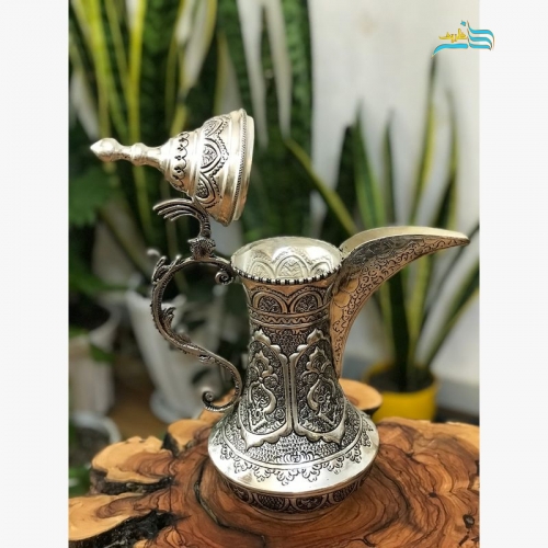 قهوه جوش برنجی قلمزنی با آبکاری نقره، ورق ضخیم برنج و سنگین وزن