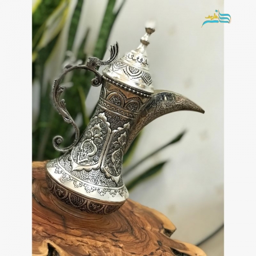 قهوه جوش برنجی قلمزنی با آبکاری نقره، ورق ضخیم برنج و سنگین وزن