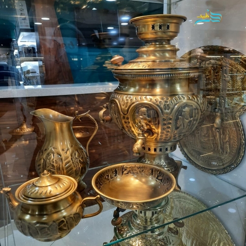 سرویس سماور آنتیک قلمزنی هخامنشی برنجی دسته خواب، سنگین وزن