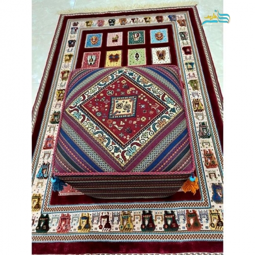 پاف صندلی گلیمی دستباف سیرجان مناسب پای مبل و تخت سنتی محصول شهر جهانی گلیم