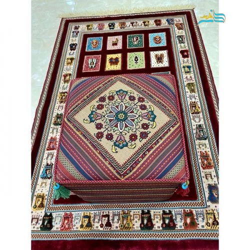 پاف صندلی گلیمی دستباف سیرجان مناسب پای مبل و تخت سنتی با رنگ طبیعی درجه 1