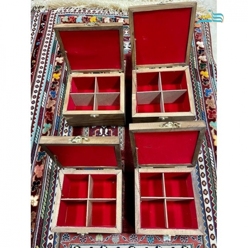 باکس تی بگ، جواهرات و آجیل خوری گلیمی رنگ گیاهی و چوب روس درجه 1 با کیفیت بالا
