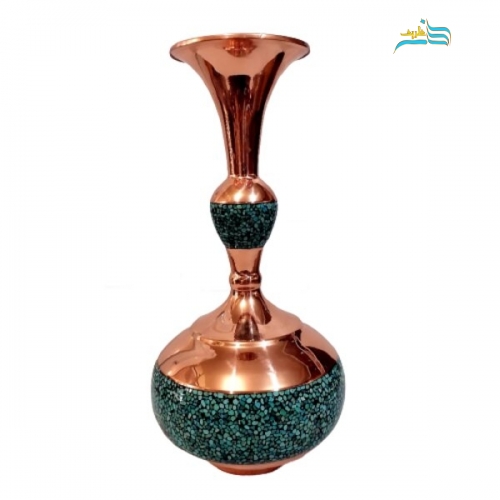 گلدان فیروزه کوبی مدل شلغمی جایگذاری شده با دست محصول نیشابور با کیفیت و درجه 1 - هنرظریف