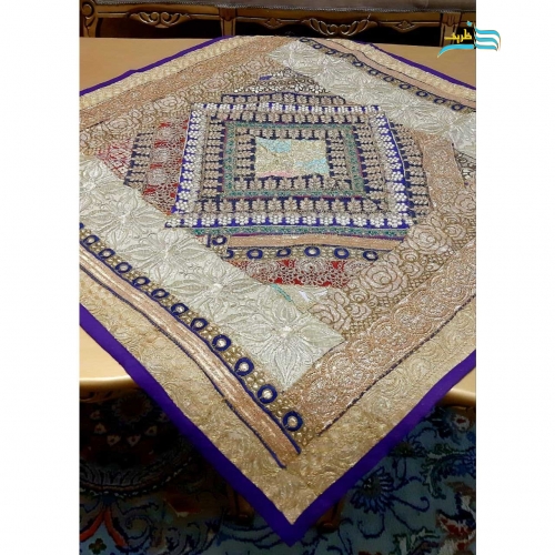 رومیزی مربع سوزن دوزی و آینه کاری B-8 سرمه دوزی شده با پارچه ساتن عالی درجه 1