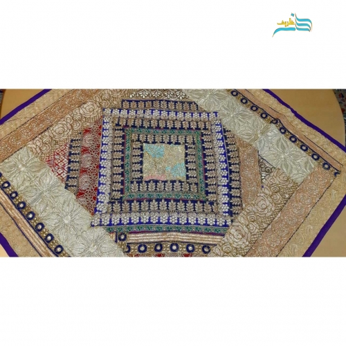 رومیزی مربع سوزن دوزی و آینه کاری B-8 سرمه دوزی شده با پارچه ساتن عالی درجه 1