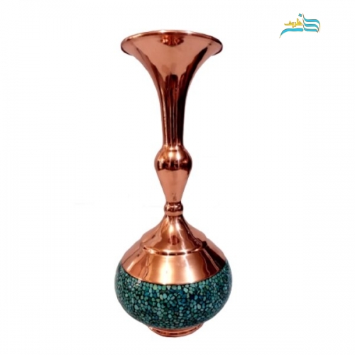 گلدان فیروزه کوبی مدل شلغمی کد ۱۰۱۴ سنگ فیروزه اصل نیشابور با لایه محافظتی - هنرظریف