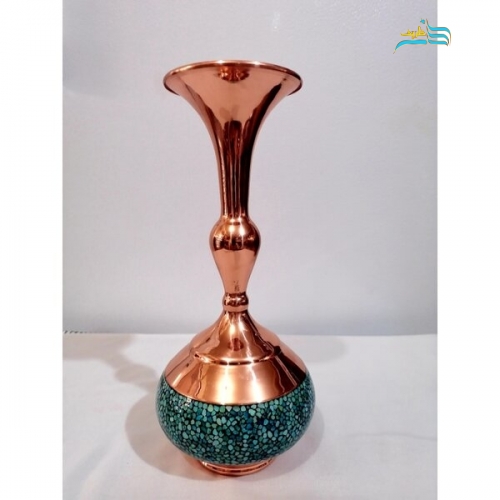 گلدان فیروزه کوبی مدل شلغمی کد ۱۰۱۴ سنگ فیروزه اصل نیشابور با لایه محافظتی