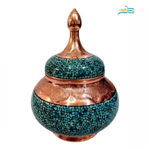 قندان فیروزه کوبی مدل قلم زنی درجه 1 با کیفیت بالا و ضمانت محصول سنگ فیروزه اصل نیشابور - هنرظریف