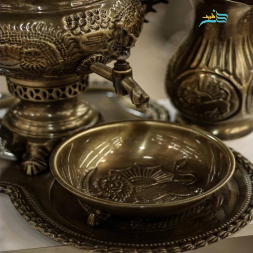 سرویس سماور زغالی برنجی ٤ لیتری نانو شده ریز قلم، سیاه قلم