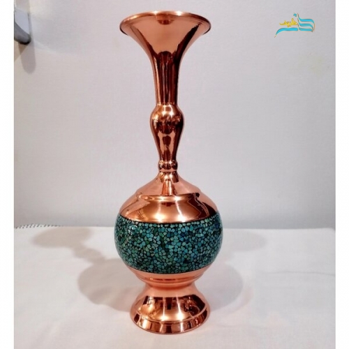 گلدان فیروزه کوبی مدل تنه گرد کد ۲۰۲۲ با سنگ فیروزه نوع مرغوب با کیفیت بالا درجه 1