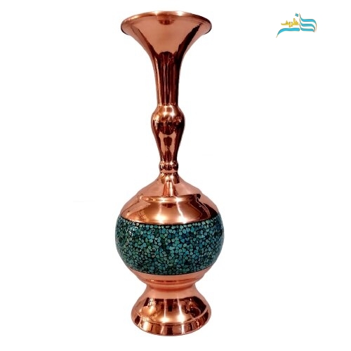 گلدان فیروزه کوبی مدل تنه گرد کد ۲۰۲۲ با سنگ فیروزه نوع مرغوب با کیفیت بالا درجه 1 - هنرظریف