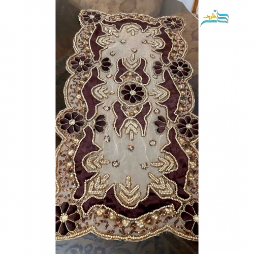 رومیزی سوزن دوزی و آینه کاری B-16 مستطیل و سنگدوزی با پارچه تور دوخت تمیز با کیفیت