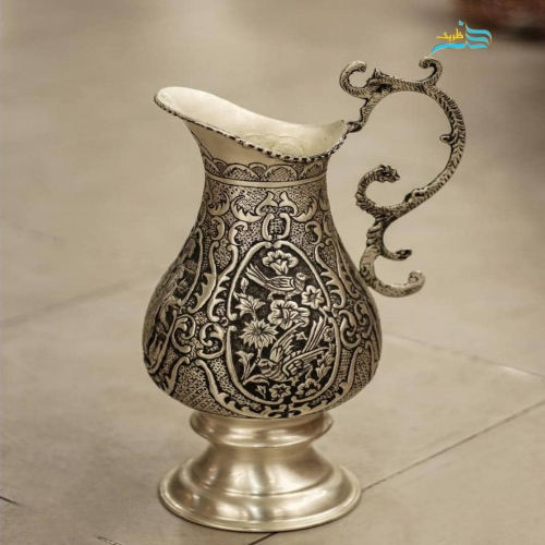 سماور دکوری برنجی قلمزنی سیاه قلم آبکاری پتینه نقره و پوشش کوره ای