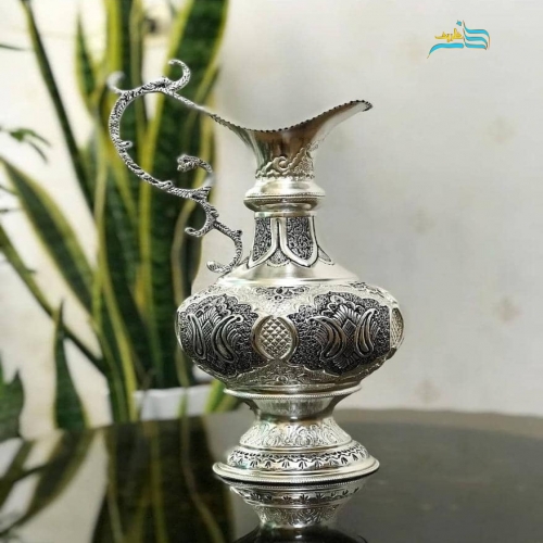 سرویس سماور ٥ لیتری برنجی قلمزنی با آبکاری کوره ای نقره، رنگ ثابت