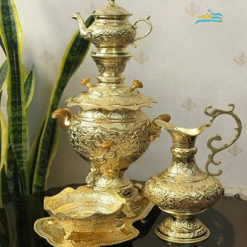 سرویس سماور برنجی زغالی قلمزنی 3.5 لیتری قلمزنی روکش کوره ای - هنرظریف
