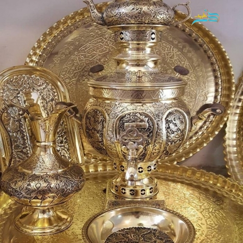 سرویس سماور زغالی برنجی 6 لیتری خورشیدی دست ساز