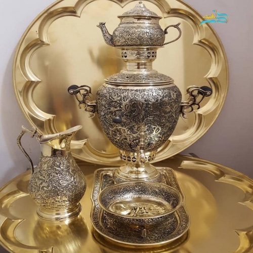 سماور زغالی برنجی آناناسی دسته توری قلم ملکوتی 4 لیتری - هنرظریف