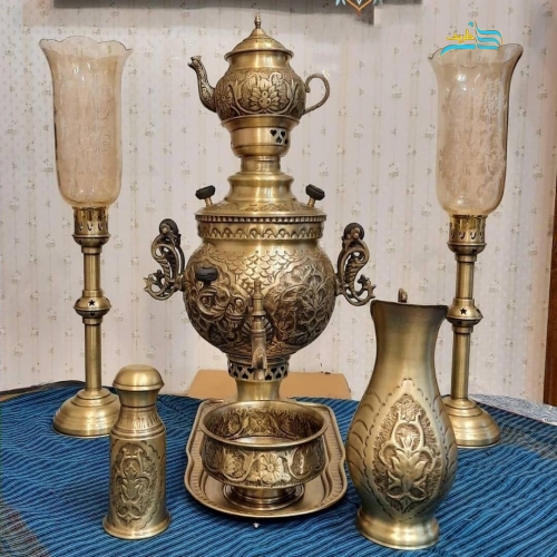 سماور برنجی زغالی قلمزنی ٦ لیتری قلم دست، سنگین وزن  - هنرظریف