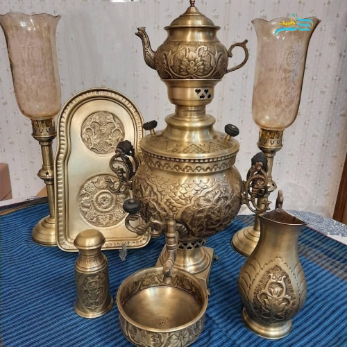 سرویس سماورزغالی برنجی قلمزنی ٦ لیتری قلم دست سنگین وزن