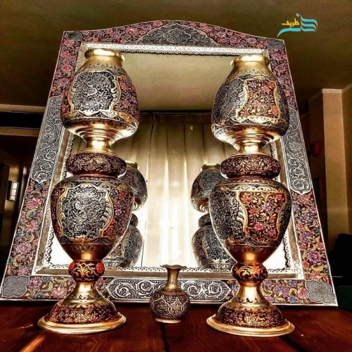 آینه شمعدان برنجی ریز قلم روکش نقره رنگ ثابت محصولی خاص و بی نظیر - هنرظریف