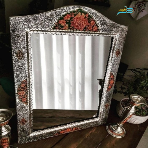 آینه و شمعدان روکش نقره برنجی دست ساز