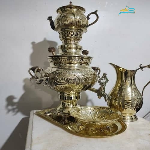 سرویس سماور 4 لیتری زغالی برنجیف ریز قلم - هنرظریف