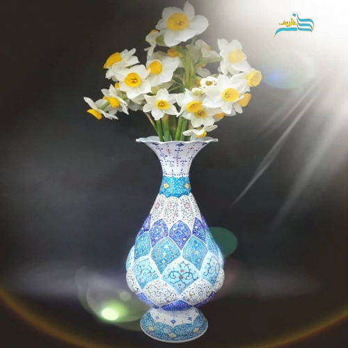 گلدان مسی میناکاری ارتفاع 25 سانت در رنگبندی متفاوت