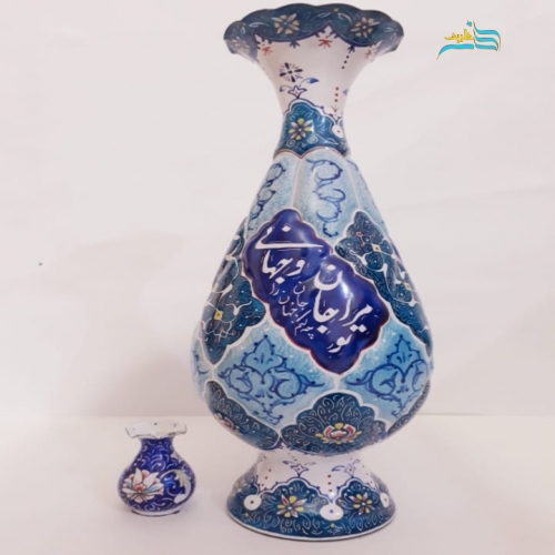 گلدان دکوری مسی میناکاری ارتفاع 25 سانت دست ساز