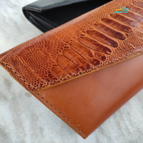 کیف دستی چرم طبیعی گاوی و چرم زیبای ساق شتر مرغ