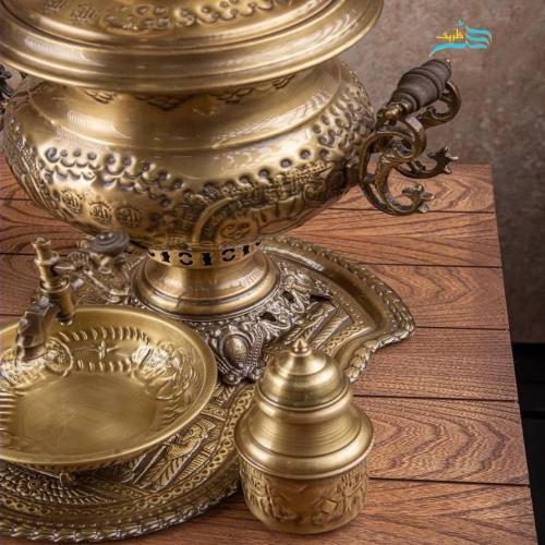 سرویس سماور زغالی 6 لیتری برنجی سنگین وزن با روکش نانو