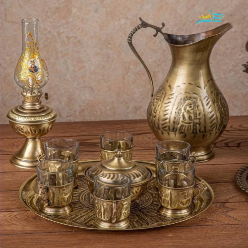 سرویس سماور زغالی 6 لیتری برنجی سنگین وزن با روکش نانو