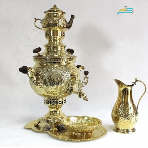 سرویس سماور زغالی 6 لیتری برنجی رنگ ثابت قلم دست اعلاء - هنرظریف
