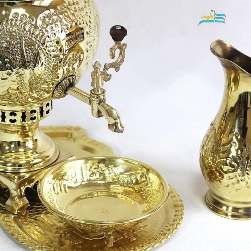 سرویس سماور زغالی 6 لیتری برنجی، رنگ ثابت، قلم دست اعلاء