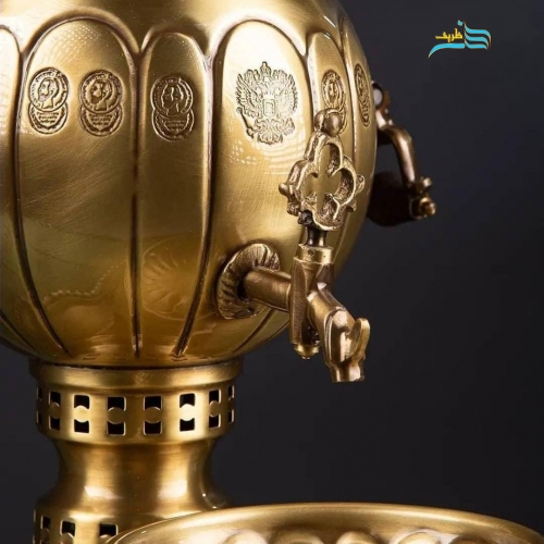 سرویس سماور زغالی برنجی آنتیک شده ٣ لیتری دسته خواب