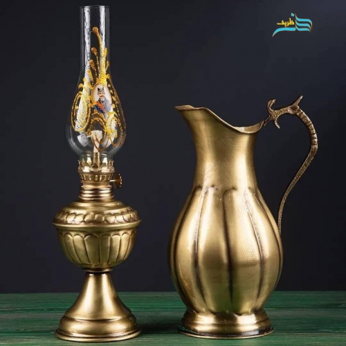 سرویس سماور زغالی برنجی آنتیک شده ٣ لیتری دسته خواب